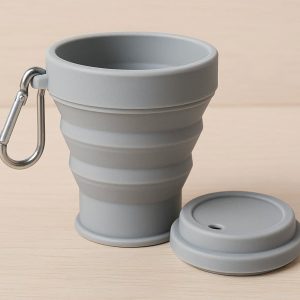 Collapsible Silicone Travel Cup with Lid and Carabiner