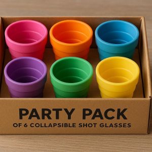 10 Party Pack of 6 Colorful Collapsible Shot Glasses